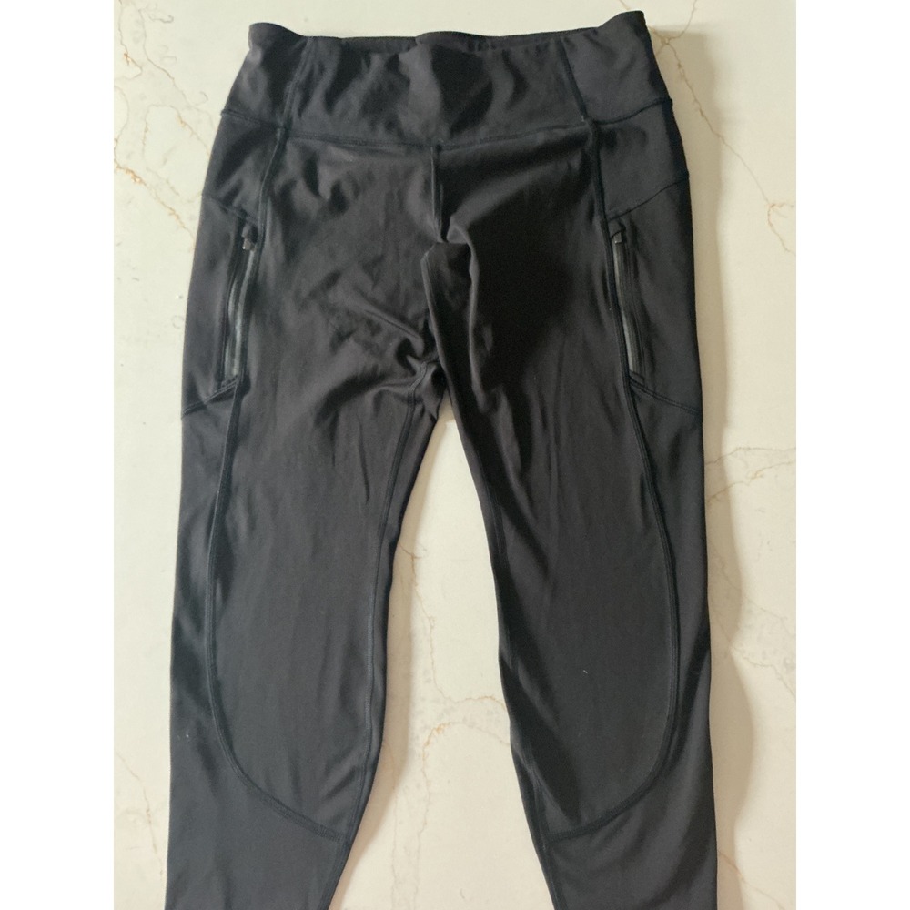 Athleta Rainier 7/8 Tight Leggings Black Fleece Lined Zip Pockets Large
